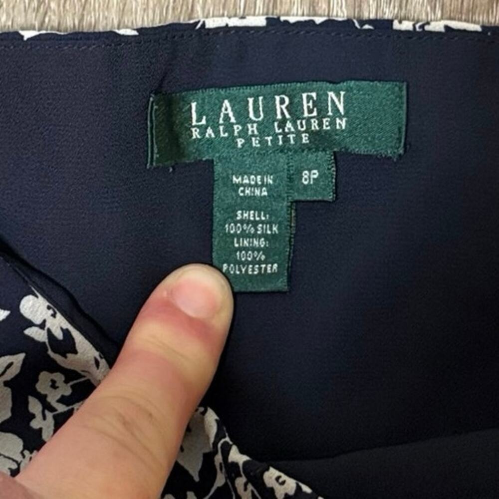 Lauren Ralph Lauren Silk Floral Tiered Skirt Petite 8P Blue White Ruffle A-Line - Picture 5 of 7